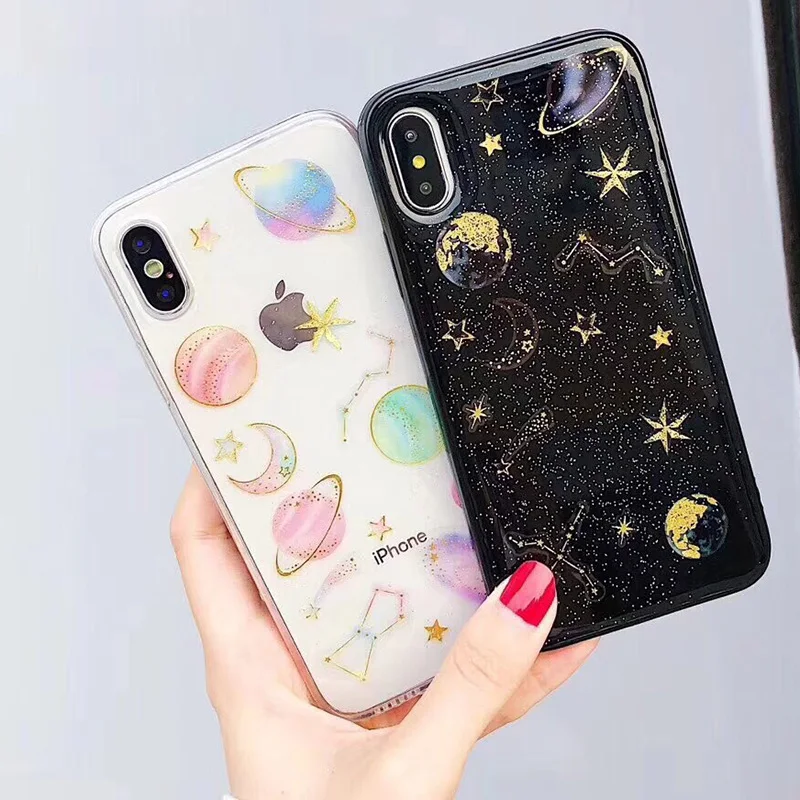 Luxury Gold Foil Phone Case For iPhone XS Max XR X Case Silicone TPU Moon Stars Planet Case For iPhone 7 6S 6 8 Plus Coque Cover (1)