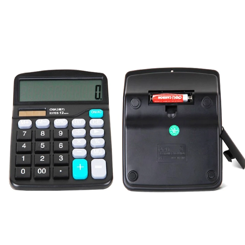 

Plain Black 12 Digit Large Screen Calculator Fashion Computer Financial Accounting Electronic Calculator Stationery Set