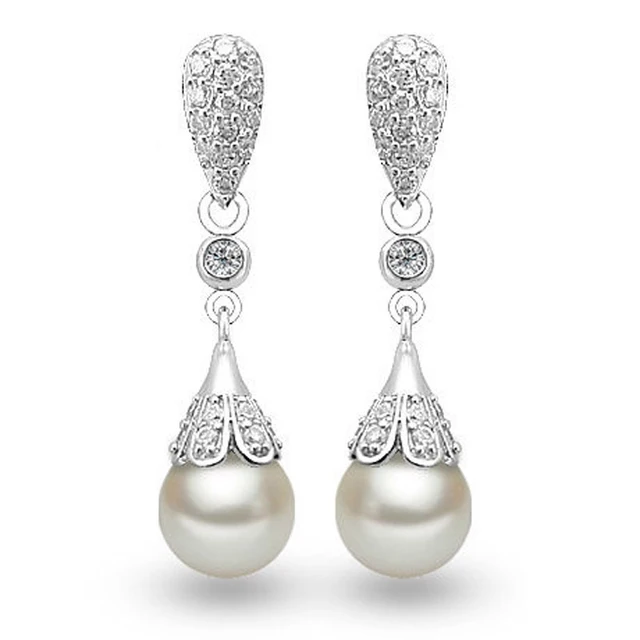 Crystals From Swarovski Pearl Earring Elegant Sliver Color Long Crystals From Swarovski Pearl Earring Elegant Sliver Color Long Freshwater Earrings For Woman Jewelry Brincos