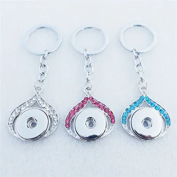 

Rhinestone Tulip Flower Keychains Metal 18mm Snap Buttons Keyrings Jewelry 12pcs/lot Mix Colors