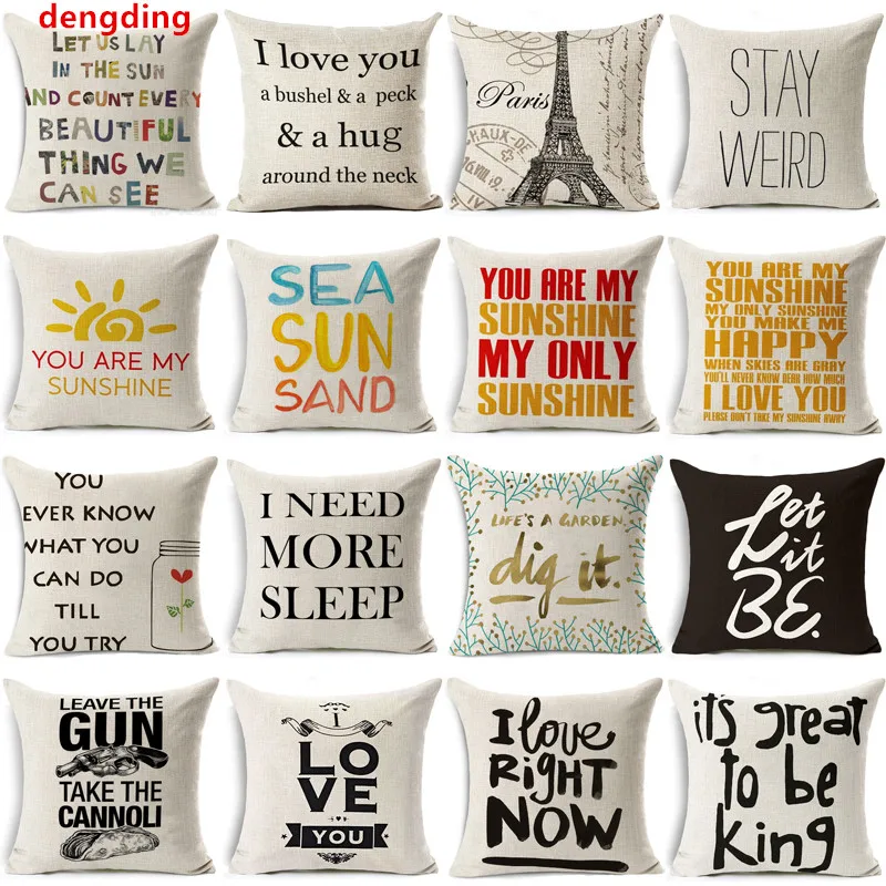 

Funny Words Pillow Case Home 45x45 cm Pillows Sea Sun Sand Style Pillowcases Home Pillows Case Cover Geometric