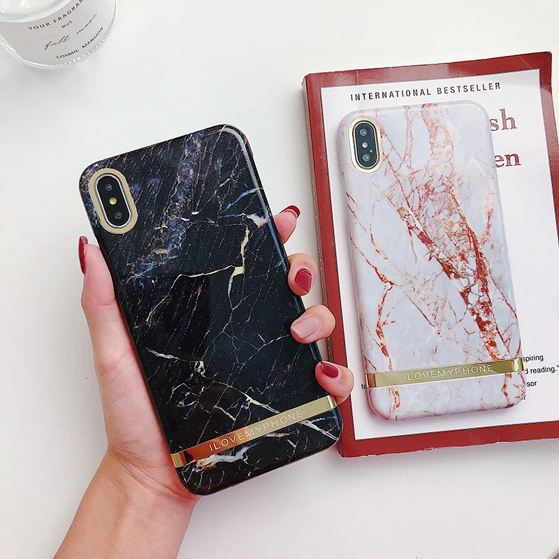 

Fashion Glossy Marble Phone Case For iphone XS Max XS X Gold Bar Back Cover Hard PC Cases For iphone 6 6s 7 8 Plus Fundas Coque