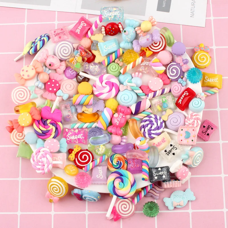 

10pcs/lot Randomly Sent Resin Lollipop Candy Slime Cabochon Charms Pendant Jewelry Making Accessory Home Phone Decoration