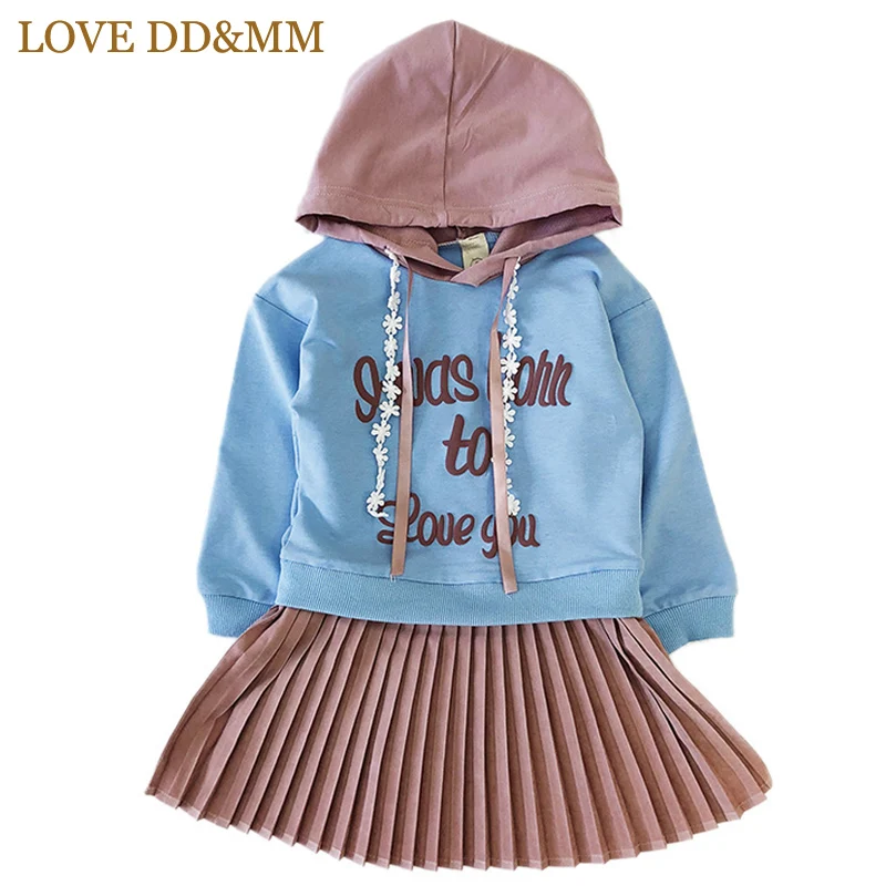 

LOVE DD&MM Girls Dresses 2019 Autumn New Kid's Clothing Girls Fashion Letter Stitching Pleated Long-Sleeved Hooded Dress