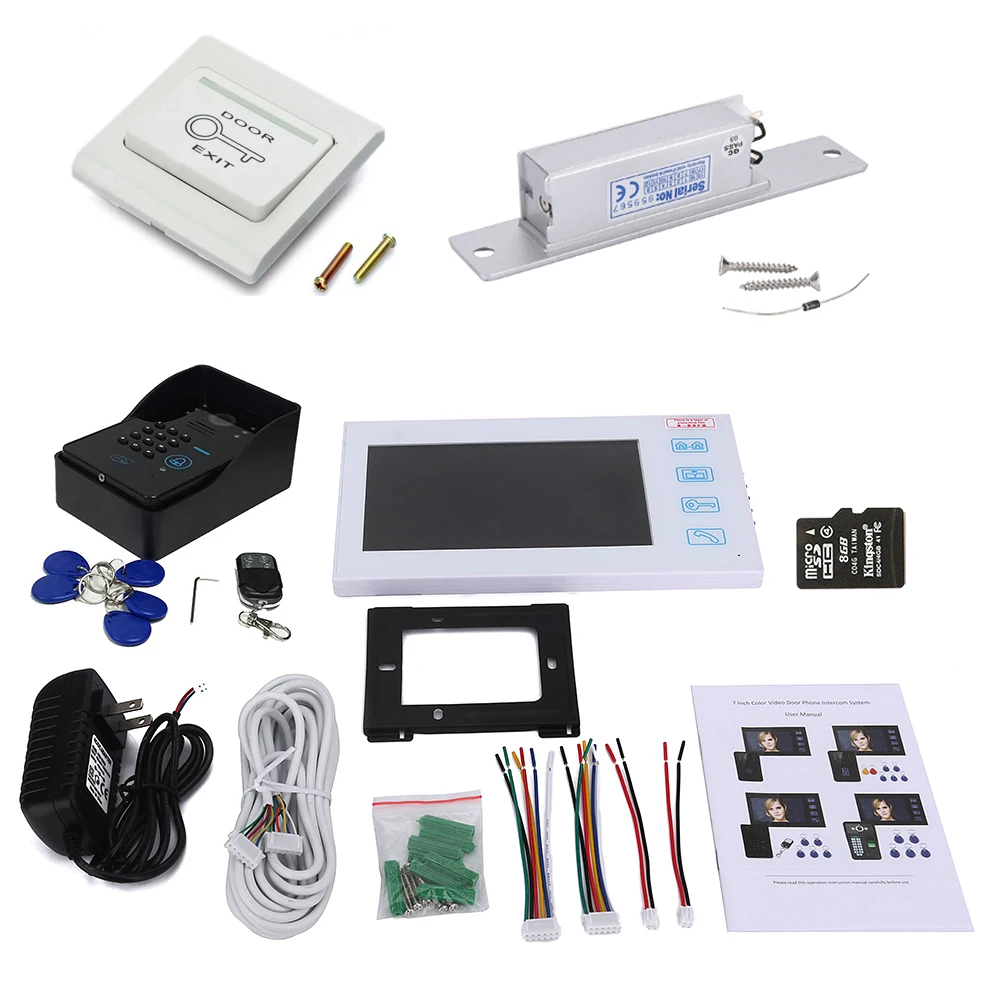 doorbell intercom system 7"HD Recording RFID Password Video Door Phone Intercom Doorbell System kit With 8G TF Card With NO-Electric Strike Door Lock audio intercom