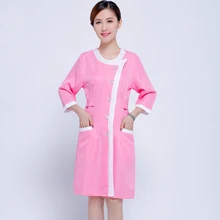 Новое поступление года середине рукава Красота Салон спецодежды одежда больницы униформа медсестры Спецодежда медицинская лаборатории пальто аптека работы Комбинезоны для девочек