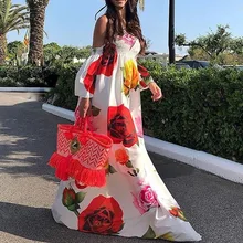Boho Style Summer Dress Women Slash Neck Floral Print Half Sleeve Dresses 2019 Beach Casual Vintage Dress Long Vestidos vintage slash neck 3 4 sleeve cherry print dress for women