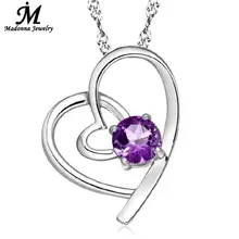 2016 New double loving crystal heart pendant jewelry fashion White purple CZ zirconia silver plated charm wholesale