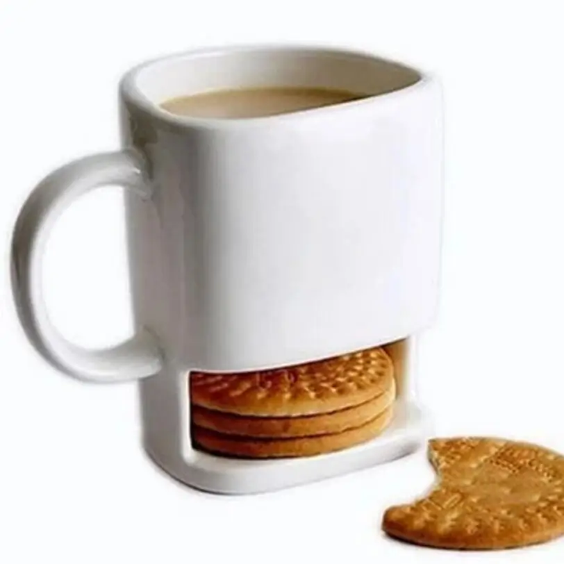 

12pcs 250ML Ceramic Mug White Coffee Tea Biscuits Milk Dessert Cup Tea Cup Side Cookie Pockets Holder For Home Office