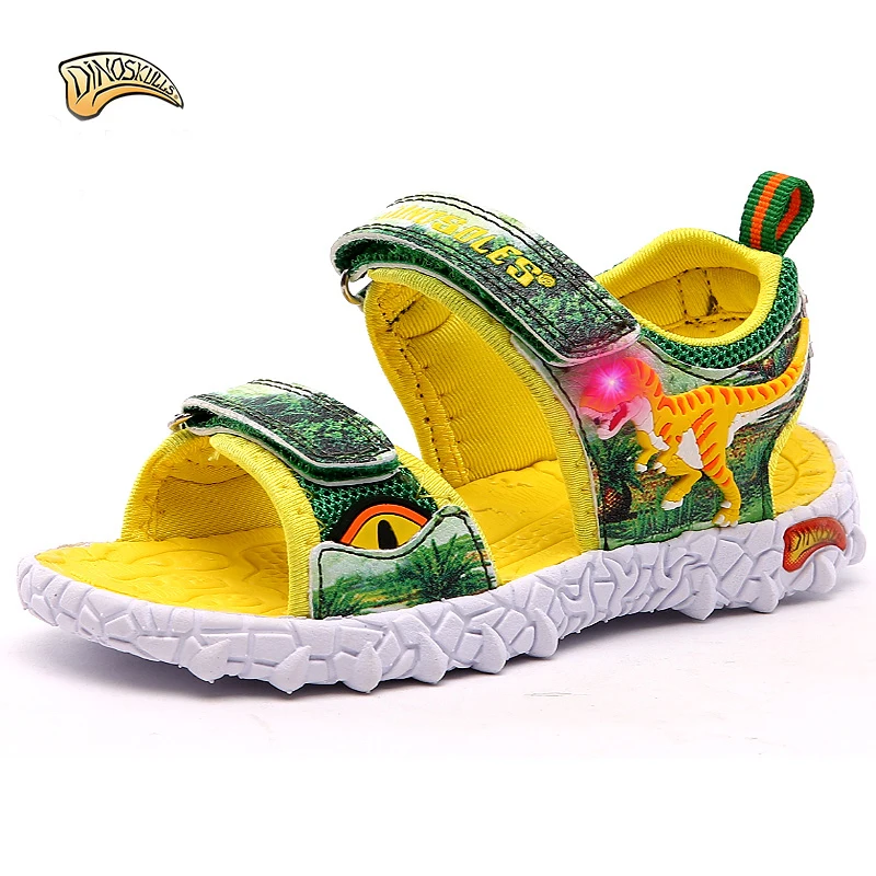

Dinoskulls 2019 Kids Boys Sandals LED light Summer Beach Shoes Leather Kids Children Shoes Slippers Casual Sandals 3D Dinosaur
