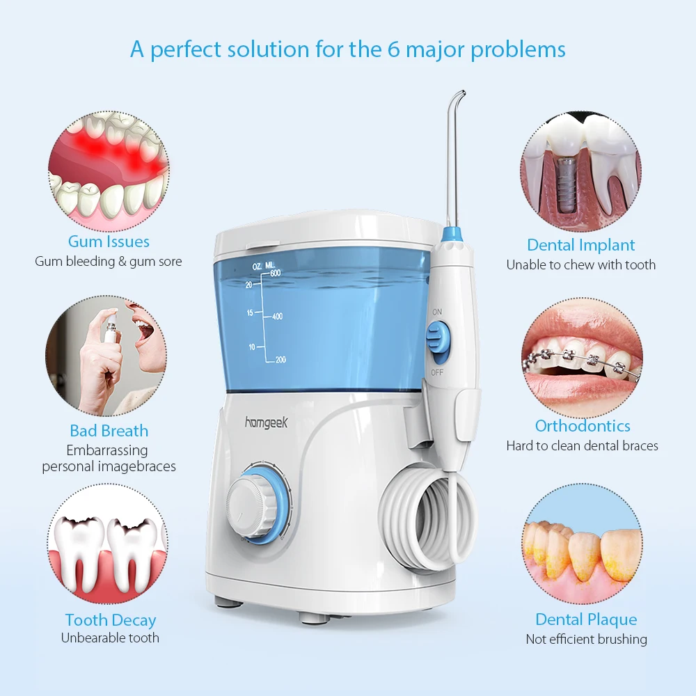 Homgeek 600 мл ирригатор для полости рта водный ирригатор для полости рта очиститель зубов pick Spa чистка зубов с 7 наконечниками для семьи