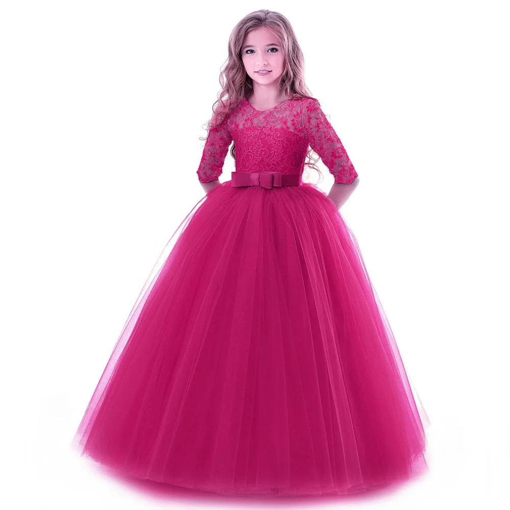 Свадебное платье с цветочным узором для девочек от 2 до 14 лет элегантное праздничное торжественное платье принцессы длинное кружевное платье из тюля без рукавов - Цвет: as picture