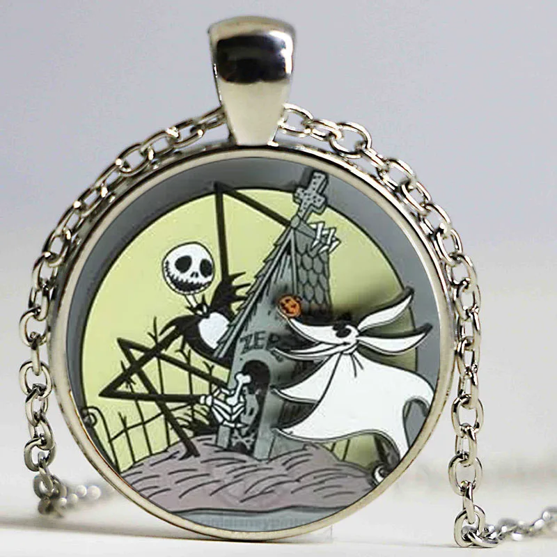 

Wholesale Cabocon Nightmare Before Christmas Silver Necklace Jewelry Glass Dome Necklace