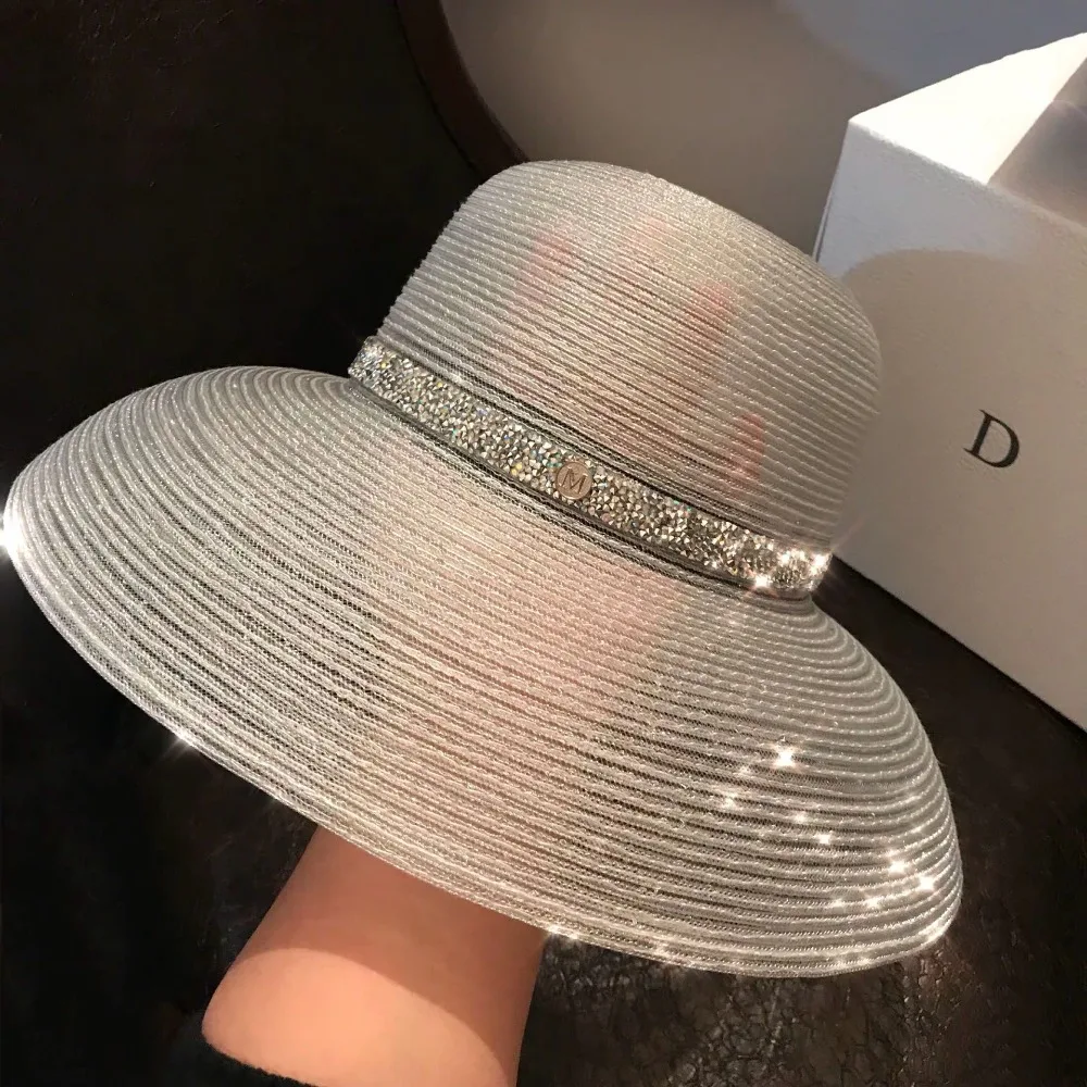 01904-fu56545151 модная прозрачная шелковая шляпа в стиле Хепберн, женская шляпа от солнца для отдыха, отдыха, пляжа
