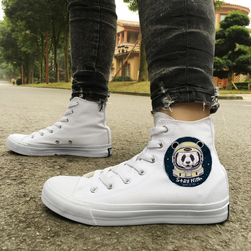Wen Original Design Panda Astronaut Universe Spaceman Skateboarding Shoes White Boys High Top Black Girls Canvas Sneakers Flat | Спорт и