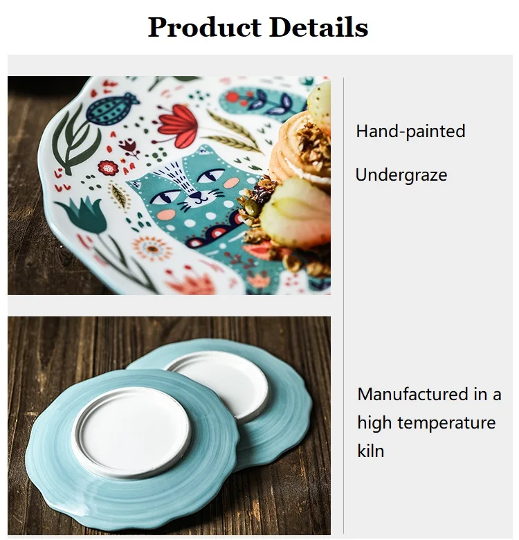 8 дюймовые Керамические обеденные тарелки, японская ручная роспись, мультяшная кошка, креативная красочная Бытовая Посуда, столовая посуда