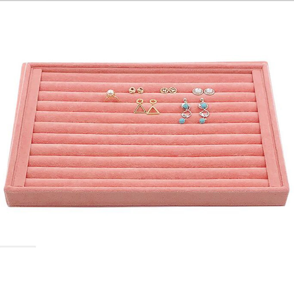 Velvet Jewelry Display Stand Tray Brooch Ring Earrings Holder Organizer Rack
