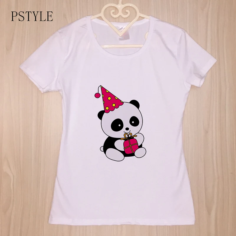 

PSTYLE Summer Tshirt For Women Kawaii Panda Printed Funny T shirts Short Sleeve Cute Design Graphic Tees Hipster White Tops