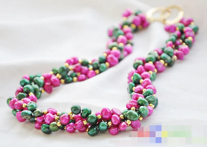 

0707 4row 18" green purple baroque Freshwater cultured pearl necklace