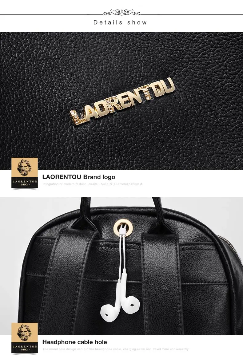 LAORENTOU Brand Women Backpack Large Capacity Lady Solid Bag School Bag for Teenage Large Capacity Multifunctional Bag