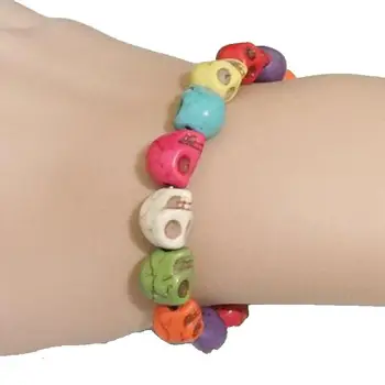 

CirGen,Women Fashion Style Charm Color Skull Head Bracelet vintage skeleton head natural stone bracelet Jewelry,AF014
