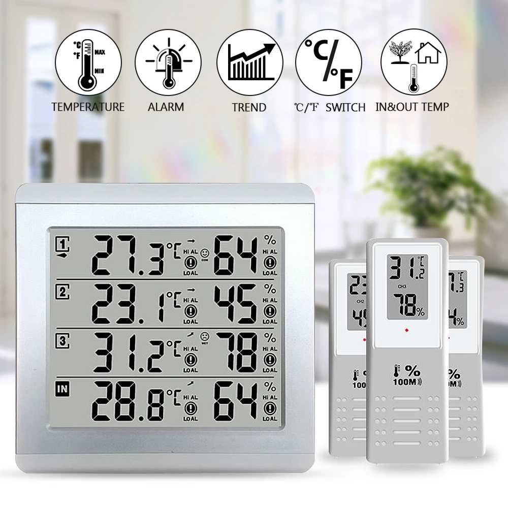 

Weather Station LCD Thermometer Hygrometer Indoor/Outdoor Temperature Humidity Sensor Monitor Alert W/3 Wireless Transmitter