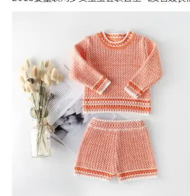 Одежда для маленьких девочек осенне-весенний вязаный комплект детской одежды ручной работы, шерстяной комплект одежды для маленьких мальчиков, комплект для новорожденных мальчиков - Цвет: Оранжевый