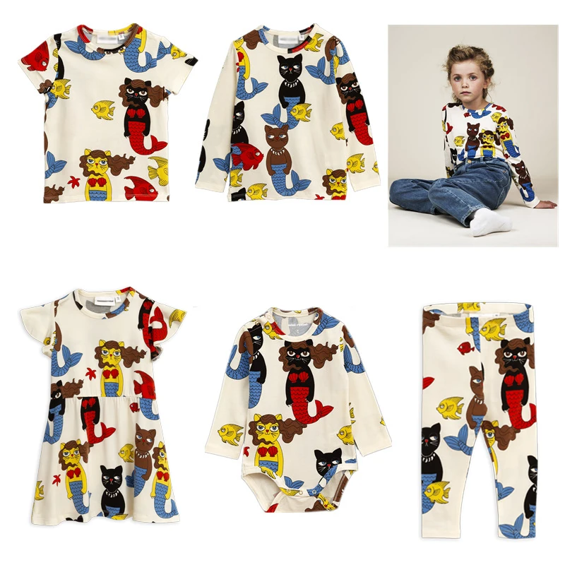 

kids clothes T Shirts 2019 mini Bobo Choses Baby girl clothes Cat Fish Girls Homewear Long Sleeve kids dress newborn clothes