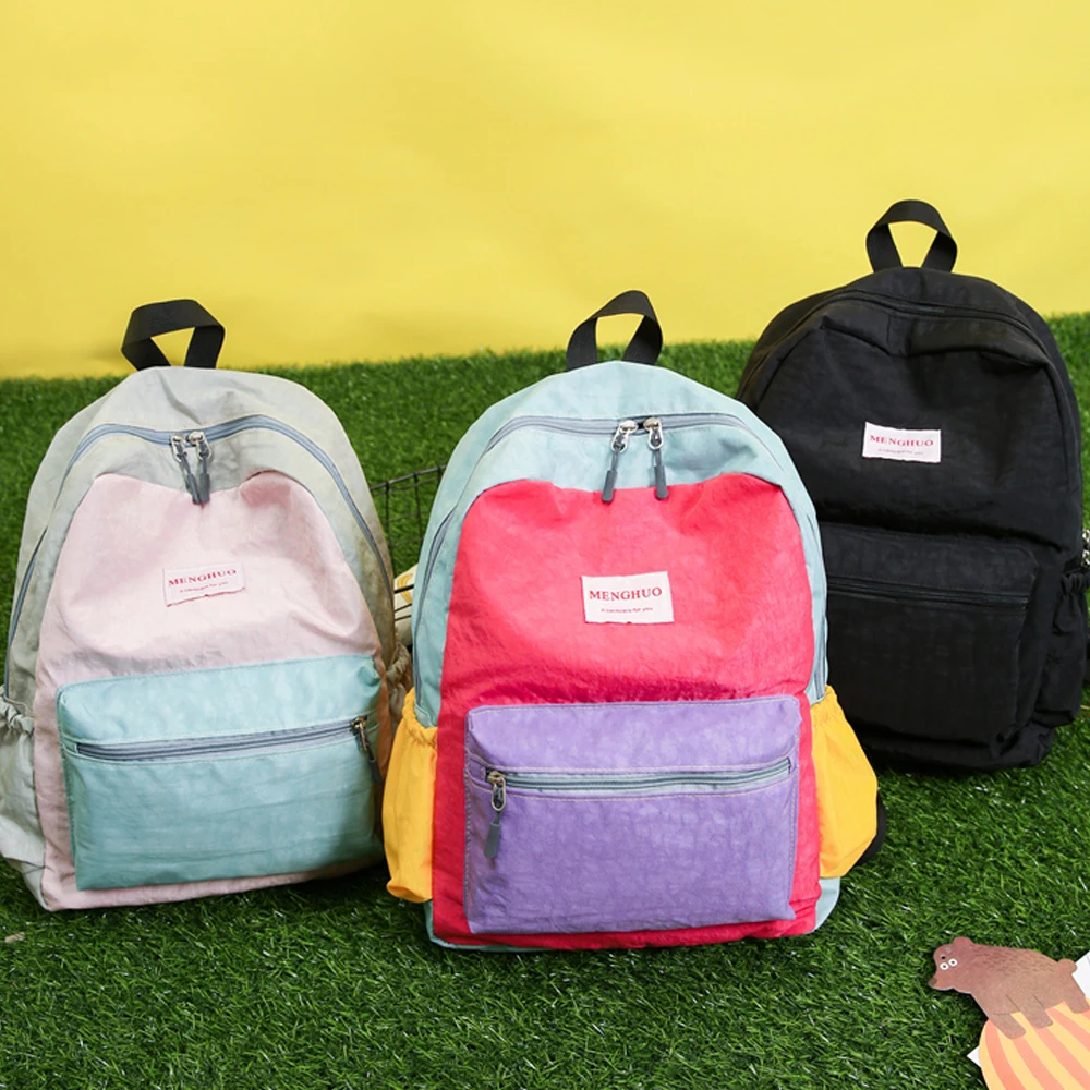 Menghuo marca 2017 mujeres preppy macarons paneles impermeable nylon mochila moda compras Bolsas de viaje mochila