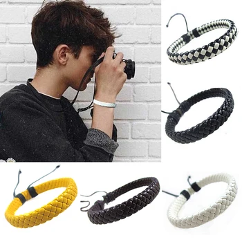 

1PC New Multi-color Men Bracelets Adjustable Rope Simple Hand-woven Unisex Leather Cuff Unisex Surfer Bangle Gifts