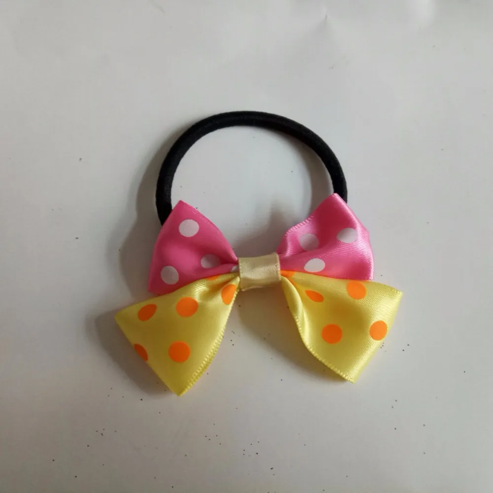 4PCS Colorful Elastic Hair Bands Girls Ribbon Bows Girls Hair Tie Rope