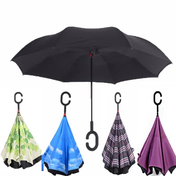 

C Handle Double Layer Inverted Reverse Folding Umbrella For Men Women UV Protection Windproof Rainproof Self Stand Parapluie