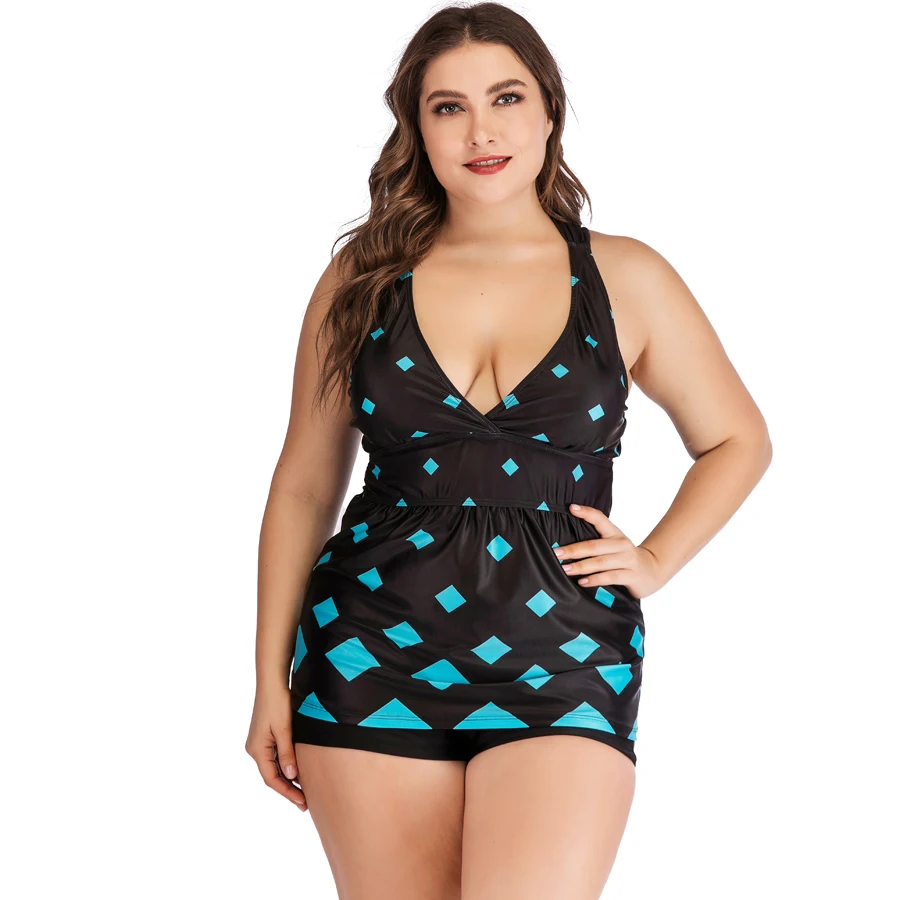 Плюс Размер 6XL танкини для женщин купальники платье с принтом сексуальный Двухсекционный купальный костюм Пляжная одежда закрытый Купальник ремни