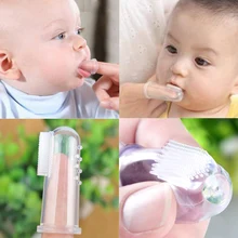 Cepillo de dientes de silicona para dedos de bebé + caja, cepillo de dientes de silicona suave transparente para niños, limpieza de goma