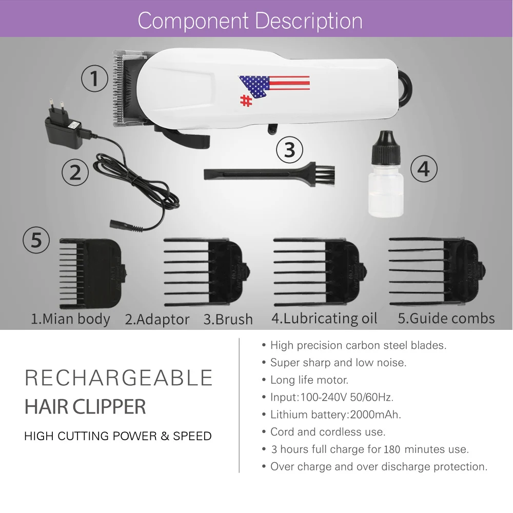 Профессиональная машинка для стрижки волос, перезаряжаемая электрическая машинка для стрижки волос для мужчин, машинка для стрижки волос, Парикмахерская, Tondeuse cheveux