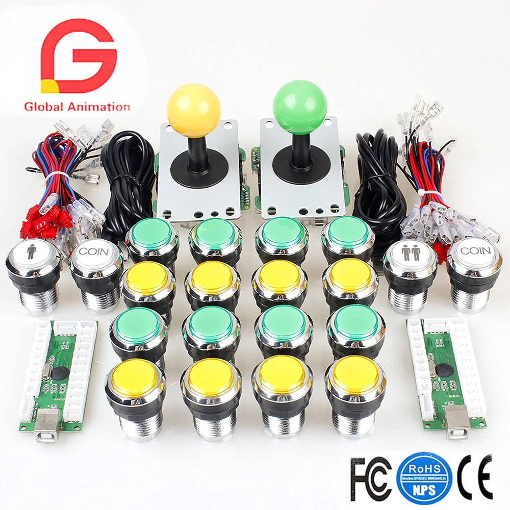 

2 Player Arcade Kit High Quality Joystick and Chrome Plated Buttons for MAME PC Game Street Fighter & Tekken 7 & Raspberry pi 3