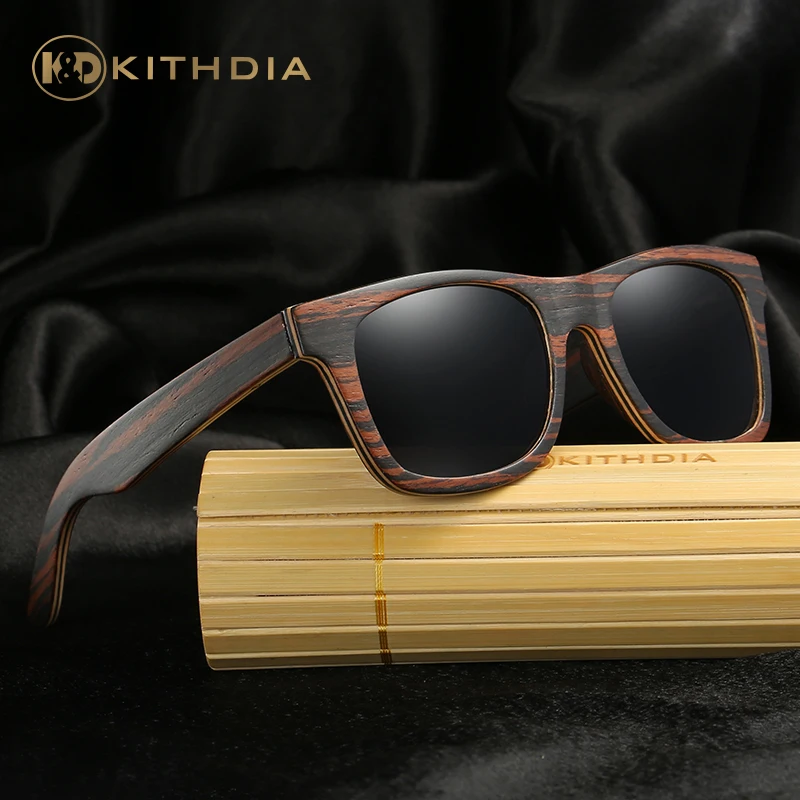 Бренд KITHDIA, поляризационные деревянные солнцезащитные очки для мужчин и женщин, фирменный дизайн, UV400, бамбуковые солнцезащитные очки, цветное покрытие, зеркальные линзы