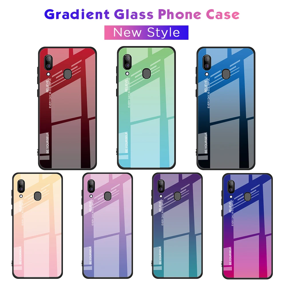

For Samusng A30 Gradient TPU Edge Phone Case For Samsung Galaxy A50 A5 2017 A7 A8 A6 Plus A9 2018 A8S A9S Star Hard Glass Cover