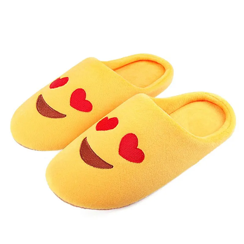 

Women Indoor Slippers Emoji Embroider Spring Autumn Flat Shoes Woman Short Plush Home Slides Soft Sole Female Floor Warm Slipper