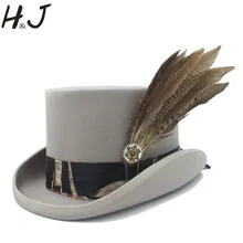 13,5 см Топ Женщины Мужчины Серый Верхняя одежда в стиле стимпанк шляпа с ручной работы кожаные шерстяные мягкие шляпы шляпа/шляпа-цилиндр/Chimne cap