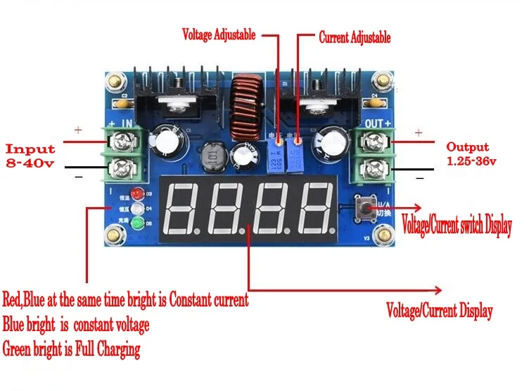 Цифровой дисплей постоянного тока DC 8A 180 Вт регулируемый CC CV понижающий модуль зарядки аккумулятора измеритель напряжения Амперметр светодиодный драйвер