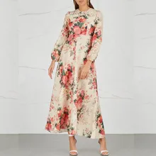 Женское льняное и хлопковое Макси-платье laelia с круглым вырезом, длинными рукавами, эластичными манжетами, цветочным принтом, платье Laelia