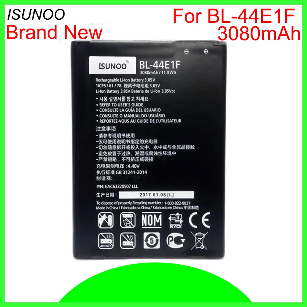 ISUNOO 10 шт./лот 3080 мАч BL 44E1F Аккумулятор для LG V20 VS995 US996 LS997 H990DS H910 H918 Stylus3 M400 сменный