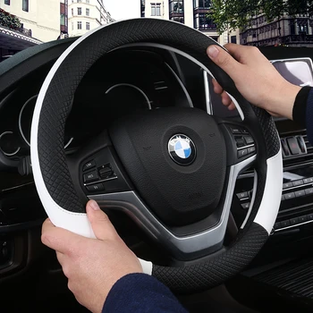 

KKYSYELVA Leather Universal Car Steering-wheel Cover 38CM Car-styling Sport Auto Steering Wheel Covers Anti-Slip