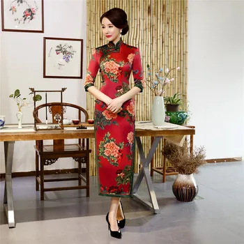 

Shanghai Story 2018 New Sale Women's Chinese Dress Oriental Dress Chinese Traditional Dresses Long Cheongsam Flower Print Qipao