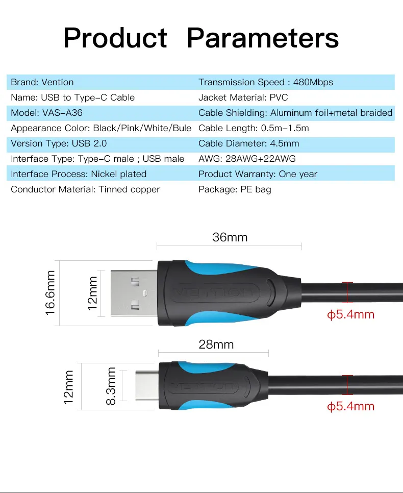 Vention usb type-C кабель для быстрой зарядки 2A USB 3,1 USB C кабель для передачи данных usb type-C зарядный кабель для samsung S8 Xiaomi huawei LG