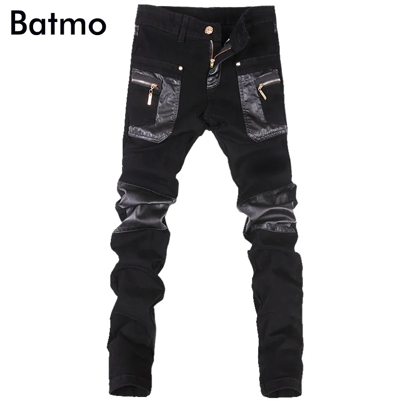 

Batmo 2019 new arrival high quality Patchwork casual slim elastic jeans men,men's skinny Spliced black jeans k10-8