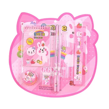 

children stationery set Toy Eraser Pencil Notebook gift box cartoon children's gift eight-piece set gift Pink