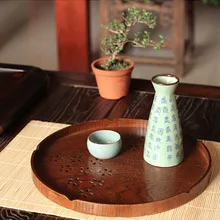 Круглая форма из цельного дерева чайная закуска для кофе-брейка еда сервировка поднос тарелка подносы для ресторанов кухня деревянный пищевой чайный поднос