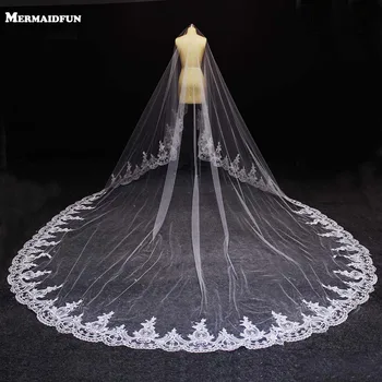 

Real Photos Luxury Long 5 Meters Lace Edge One Layer Wedding Veil WITHOUT Comb High Quality Bridal Veil Wedding Accessories
